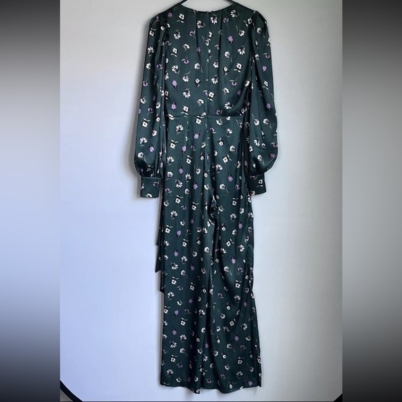 Anthropologie ML Monique Lhuillier Lorelei Floral Jumpsuit Sz 2 Holly Green - Picture 4 of 16